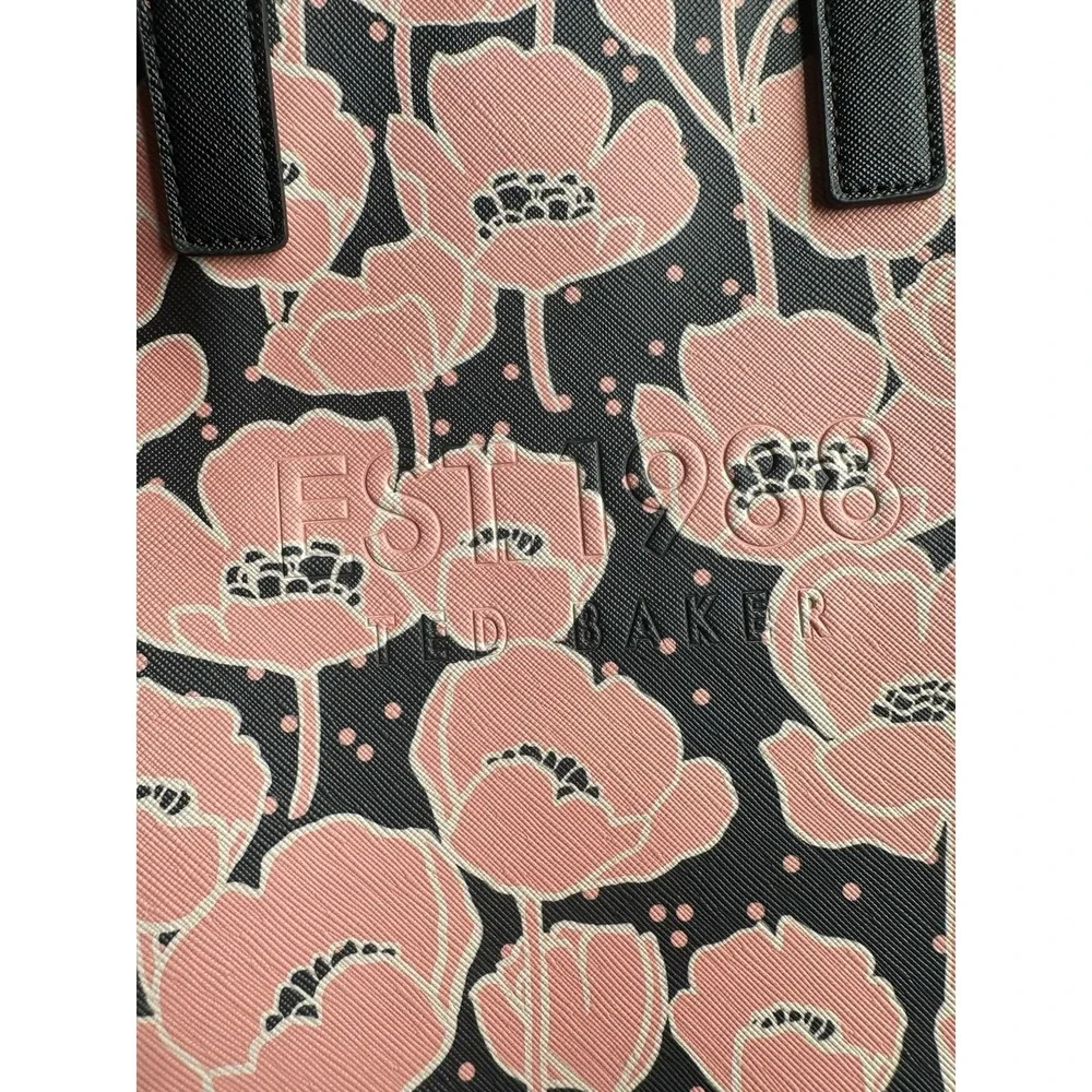 Ted Baker Popscon Floral Small Icon Tote Bag Black Pink Poppy Print